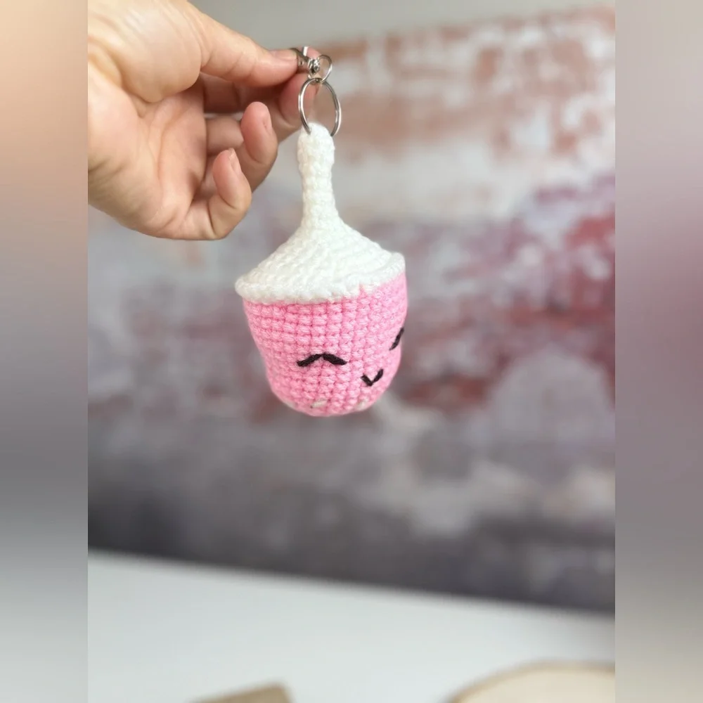 Boba Pink Amigurumi Handcrafted Crochet Keychain